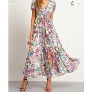 Button Front Flare Maxi Dress